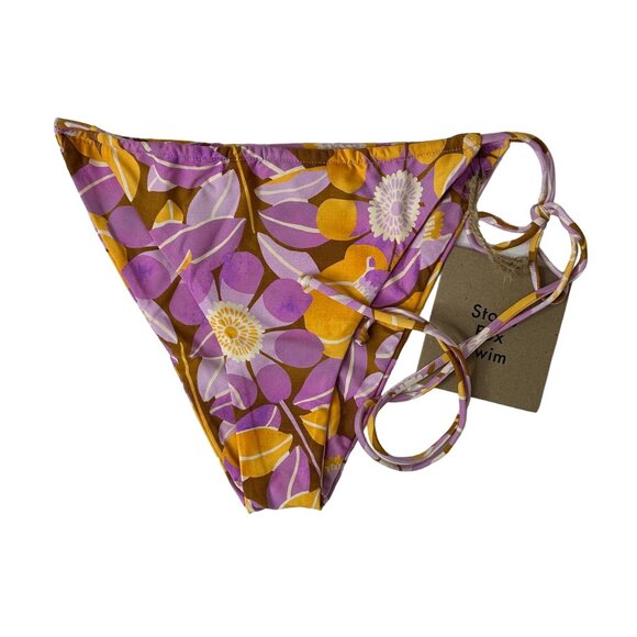 Stone‎ Fox Swim River Bikini Bottom Size XS Retro Bloom Print Purple NEW - Picture 1 of 4